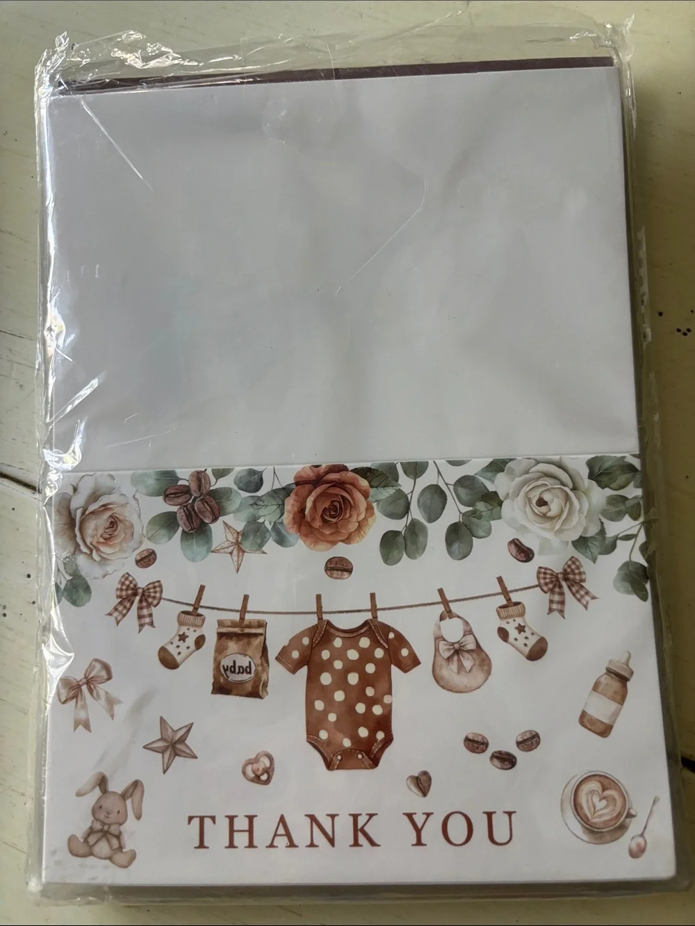 Brown Floral Baby Shower Thank You Cards - Classic Design 24 pack